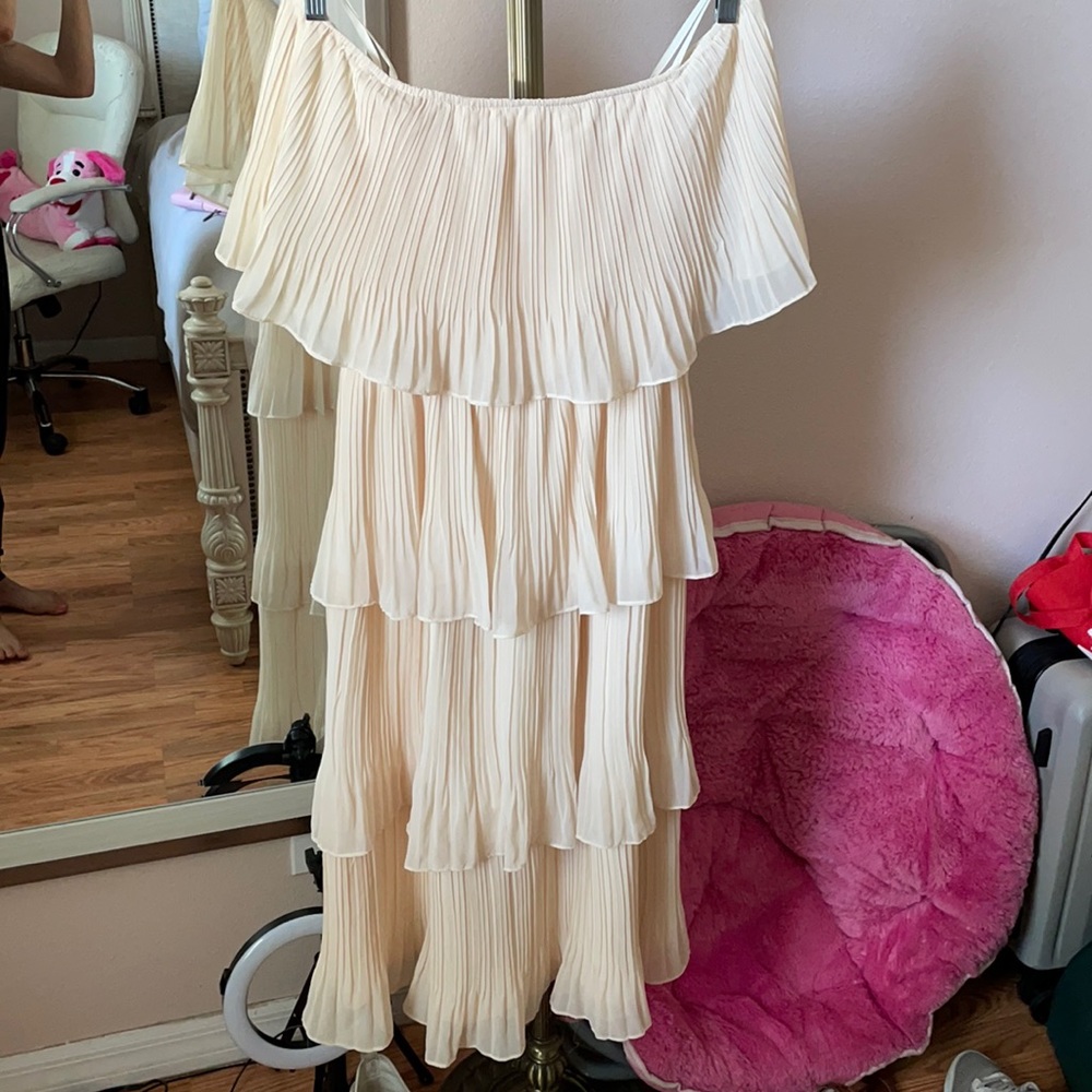 Off-the-Shoulder Tiered Ruffle Midi-Dress